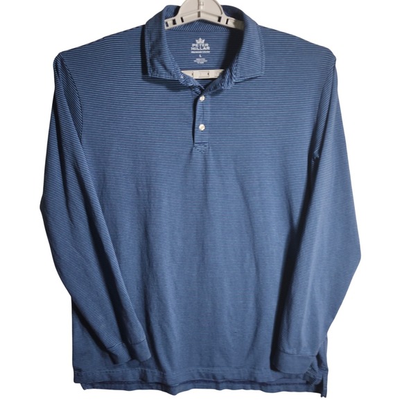 Peter Millar Mountainside Collection Long Sleeve Polo Shirt Striped Blue L - Picture 1 of 9